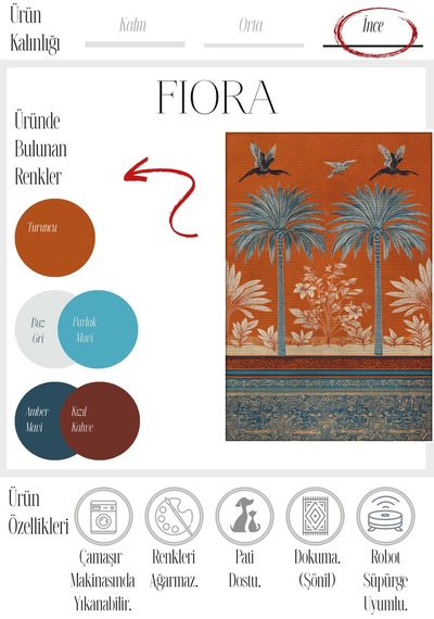 Pera 601 Turuncu Palmiyeli Bohem Halı Renkli Halı İnce Kilim Halı Hol Yolluk Ev Oda Salon Halısı