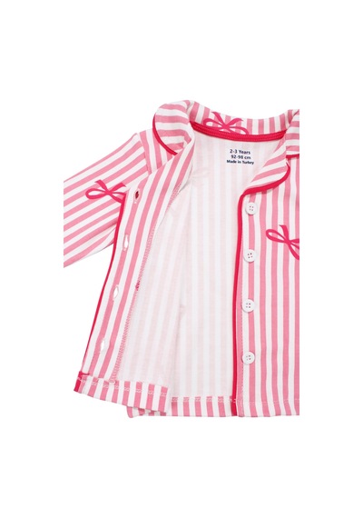 By Bebekodam Kız Bebek Beyaz Pembe Fiyonklu Çizgili Pijama Takımı