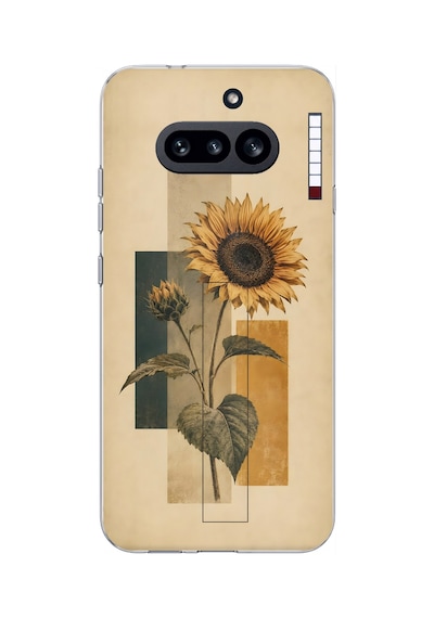 Nothing Phone 4a Uyumlu Vintage Botanik Ayçiçeği Desenli Baskılı Silikon Kılıf
