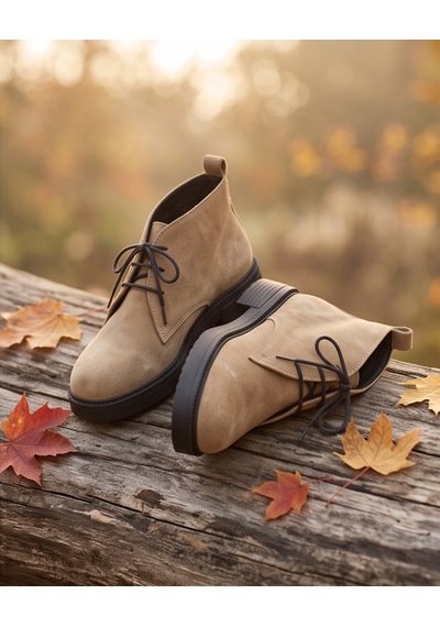 Futsishoes Aspen Camel Hakiki Süet Deri Bağcıklı Kısa Günlük Kadın Bot