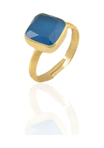 Kadir Jewellery 22 Ayar Altın Kaplama Zirkon Taşlı Kadın Minimal Yüzük Koyu Mavi 66040779