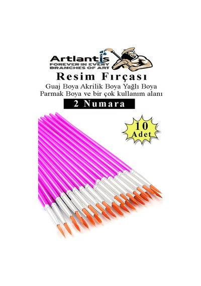 Resim Fırçası 2 Numara 10 Adet Yuvarlak Uçlu Sentetik Resim Fırça Ekonomik Suluboya Akrilik Boya Guaj Boya Yağlı Boya