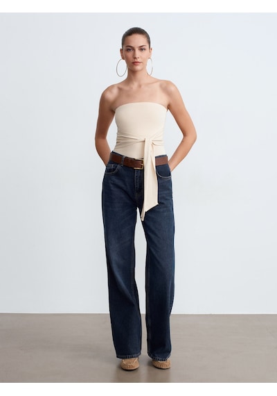 Dilvin 32841 Bağlamalı Bandeau Top-taş