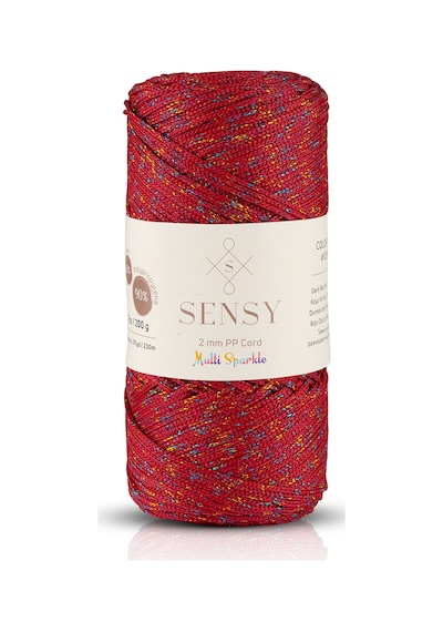 Sensy Multi Sparkle Simli 200 Gr Polyester Makrome Ipi Koyu Kırmızı 2 Mm 230 M Supla Ip