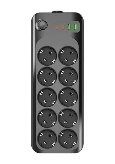 Termal Akım Korumalı Grup Priz Usb & Type-c 2.1a Şarj Çıkışlı 10 Lu Uzaatma Kablo 10a 2500w 2 Metre 3423
