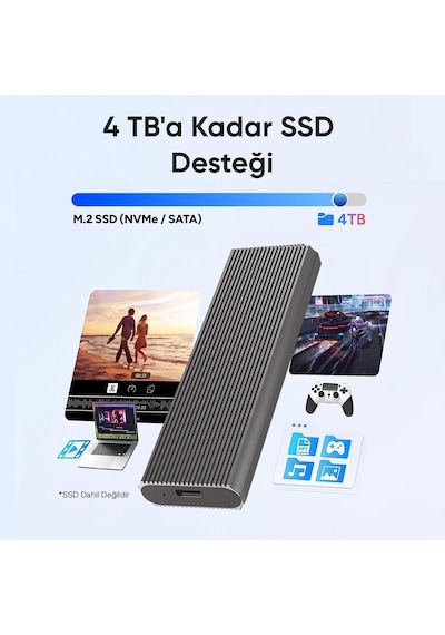 Jhd35 M.2 Sata Ve Nvme Ssd Dual Protocol Disk Kutusu Type-c Usb 3.1 10gbps Alüminyum 4tb Destekli Harici Ssd Disk Kutusu