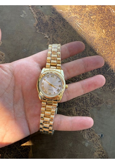 Retro Büyük Kadran Metal Kordon Vintage Kadın Kol Saati Sarı