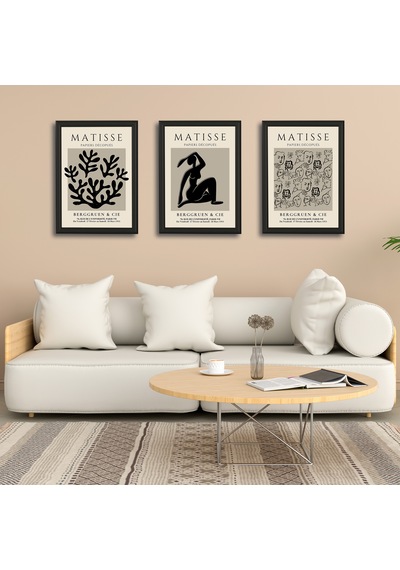 Henri Matisse 3'lü Alüminyum Çerçeveli Poster Seti - Önden Açılır A3 Açılır Kapanır Çerçeve Seti Siyah Beyaz Minimalist, Siyah