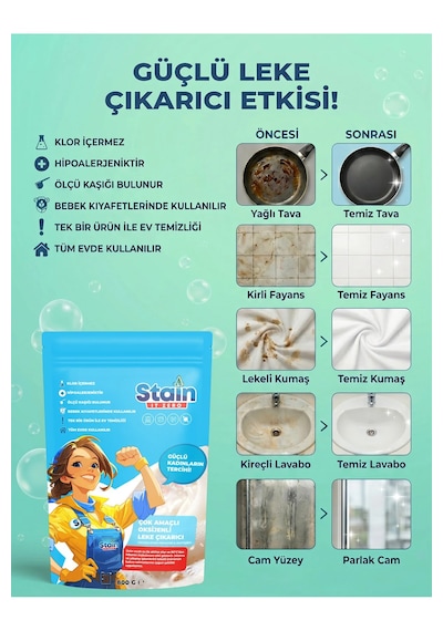Stain İt Zero Çamaşır & Yüzey İçin Çok Amaçlı Aktif Oksijenli Toz Leke Çıkarıcı Ve Beyazlatıcı 800 Gr