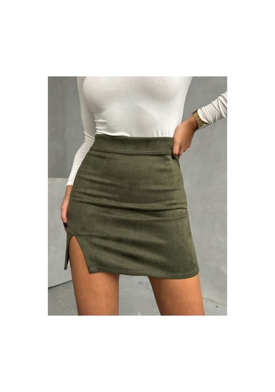 Verymoda Süet Mini Etek - F1573 Haki