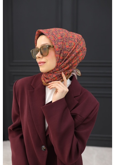 Silk Home Soft Eşarp 73077-16 Yağ Yeşili, Mürdüm, Parlak Turuncu