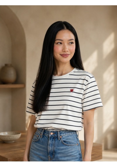 Nealirsanall.com Kadın Çizgili Kalp Nakışlı Crop T-shirt - Bisiklet Yaka Kısa Tişört Çok Renkli Nealirsanall.com Kadın Çizgili Kalp Nakışlı Crop T-shirt - Bisiklet Yaka Kısa Tişört Çok Renkli