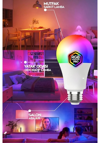 Rgb Led Lamba Kumandalı Ambiyans Aydınlatma 2000 Lümen Tasarruflu Renk Değiştiren Led Işık Diğer