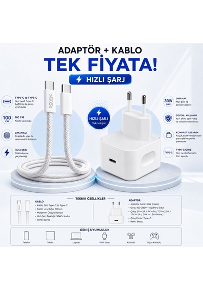 Schitec 30w Hızlı Şarj Adaptörü Ucb-c+60w Type-c To Type-c Örgülü Data Ve Hızlı Şarj Kablosu