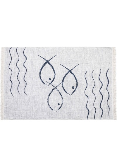 Mudo Home Larıssa Fısh Çift Taraflı Halı Lacivert Beyaz 120x180