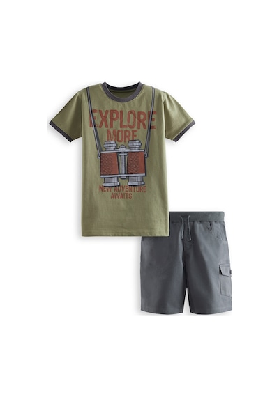 Denokids Explore Erkek Çocuk T-shirt Gabardin Şort Takım Renkli Çok Renkli