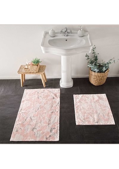 Taç Banyo Paspas Takımı 2'li Pamuklu Flower Pudra