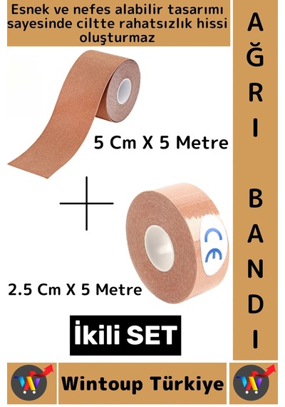 Ağrıbandı Hızlı Etki Bel Bacak Kol Boyun Sırt Omuz Kalça Kas Spor Ağrı Bandı 5 Metre Ten İkili Set