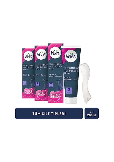 Ayrex Veet Professional Tüm Cilt Tipleri İçin Tüy Dökücü Krem, 600ml Süper Fırsat Paketi 3 X 200 Ml