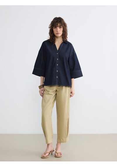 Lcw Vision İndigo Loose Fit Kadın Jean Gömlek