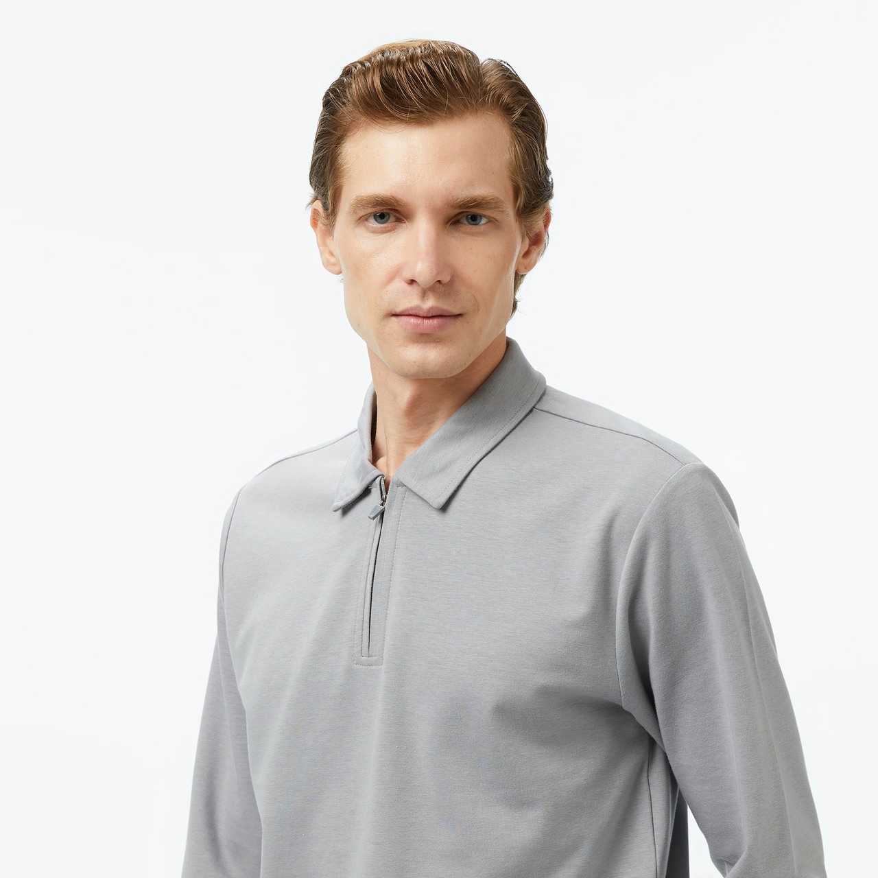 Nautica Erkek Gri Classic Fit Uzun Kollu Polo Yaka T-shirt Düz K57022t Gri