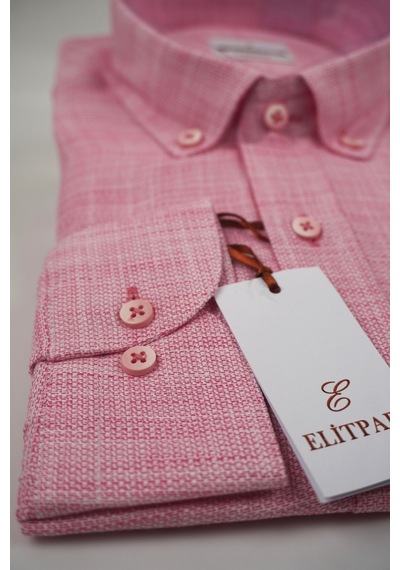 Elitpark %100 Pamuk Koyu Pembe Uzun Kollu Cepsiz Regular Kalıp Premium Erkek Gömlek