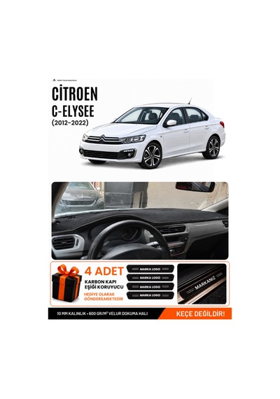 Citroen C-elysee 2012-2022 Uyumlu Torpido Koruma, Torpido Örtüsü, Torpido Kılıfı - Siyah