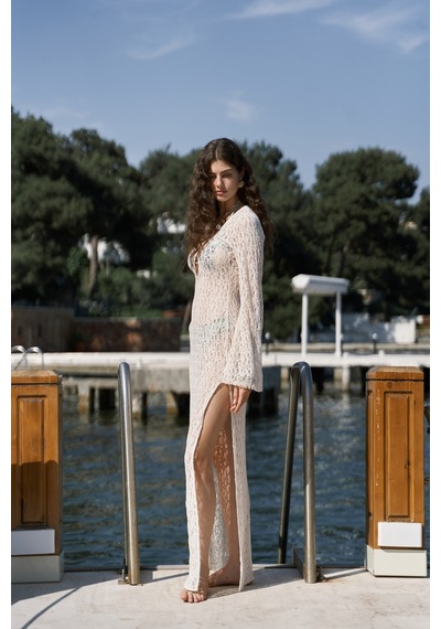 Mai Collection Mai Studios Co. Caroline Dantelli Bej Uzun Elbise Bej