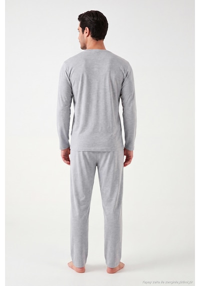 Buratti Minimal Baskılı Pamuklu Uzun Kollu Pijama Takımı Erkek Pijama Takımı 6575005 Gri Melanj