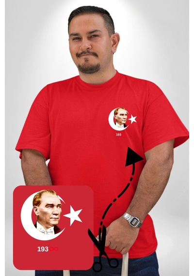 Angemiel Atatürk Türk Bayrağı Sonsuzluk Kırmızı Büyük Beden Kadın Basic Minimal Baskılı Tişört Kırmızı
