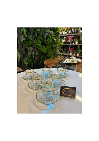 Özel Tasarım Gold Yaldızlı 6 Kişilik 12 Parça Kahve, Çay Fincanı Espresso Takımı, Cam Fincan, Modern