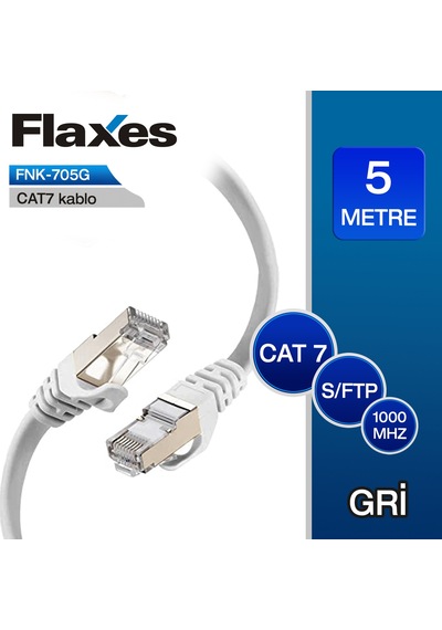 Flaxes Fnk-705G 5Mt Cat7 Patch Network Kablosu Gri