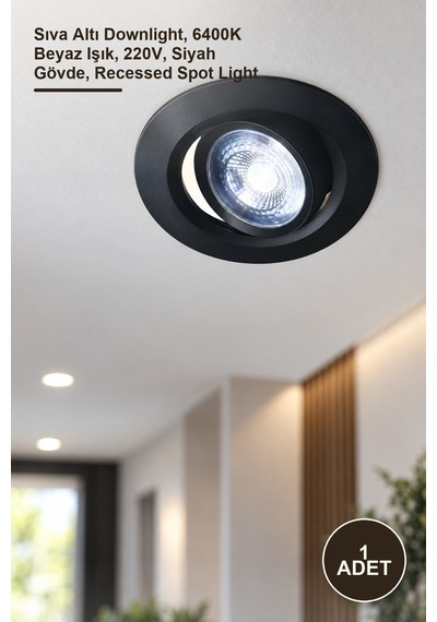 1 Adet Ct-5200b Ct-5200 7w Led Spot Sıva Altı Downlight, 6400k Beyaz Işık, 220v, Siyah Gövde, Recessed Spot Light
