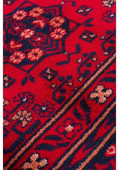 Eko Halı Herat Her 04 Red Afgan Desenli Viskon Sıkı Dokuma Kaymaz Tabanlı İnce Makine Halısı Kırmızı - Kırmızı