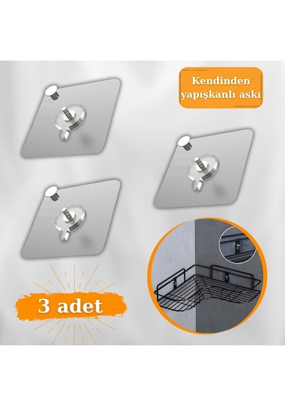 Ventosa 3 Adet Ultra Güçlü Yapışkanlı Çok Amaçlı, Vidalı Çerçeve, Resim, Banyo Rafı Askı Elemanı Tur Diğer