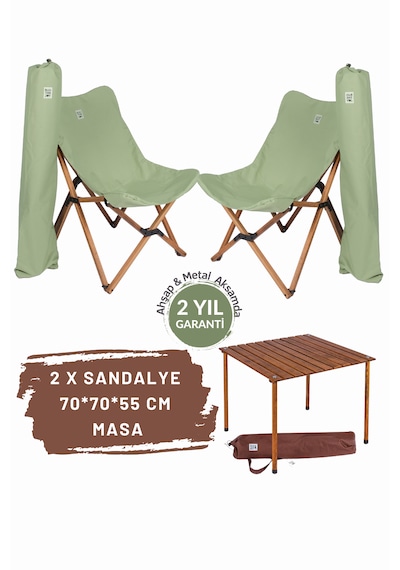 Bag The Joy Ahşap Masa Sandalye Seti Kahve-suyeşili- 70 70 55cm
