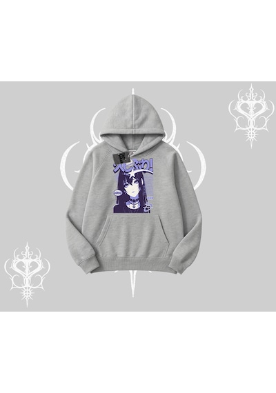 Startmore Kapşonlu Sweatshirt Neo Tokyo Girl Y2k Street Anime Aesthetic Gri
