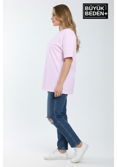 Superlife Büyük Beden Kadın Basic Tişört Pamuklu Düz T-shirt 3xl-6xl Spr26btsk510 Pembe