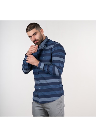 Ecer Slimfit Çizgili Gömlek Lacivert