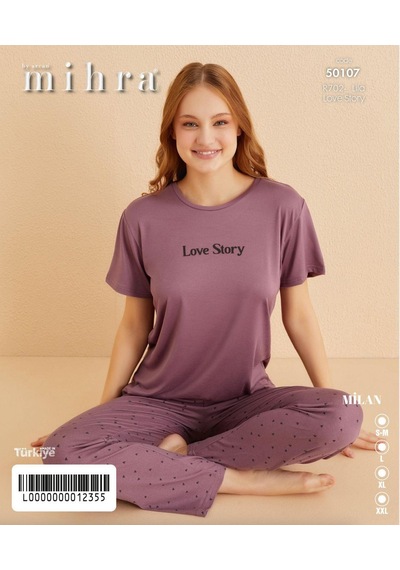 Mihra Kadın Bisiklet Yaka Milan Likralı Kısa Kol Pijama Takımı 50107l - 1 Adet Lila