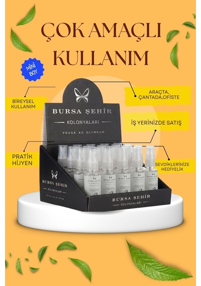 Bursa Şehir Kolonyaları, 20'li Yeşil Beyaz Kolonyası, Mini Boy, Kolonya Seti, Sprey