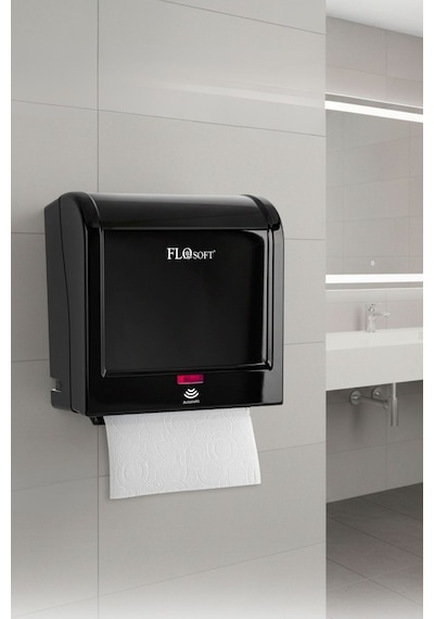 Flosoft F398 Diva Sensörlü Kağıt Havlu Makinesi, Fotoselli Otomatik Havlu Verici 21 Cm Siyah