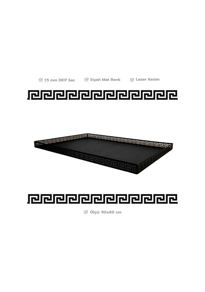 Metal Şömine & Soba Altlığı Siyah Antik Desenli Dekoratif Zemin Koruyucu 70x60 Cm - 928430892