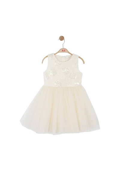 Nk Kids Kız Çocuk Yapraklı Elbise Nk-71514 Krem