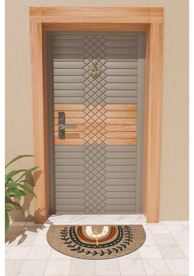 Rugmood Modern Dijital Paspas Kahverengi Püsküllü Gökkuşağı Kapı Önü Paspası