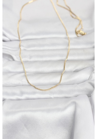 Cm 14k Gold Renk İnce Kare Zincirli Model 60 Cm Kadın Kolye - Lisinya altın