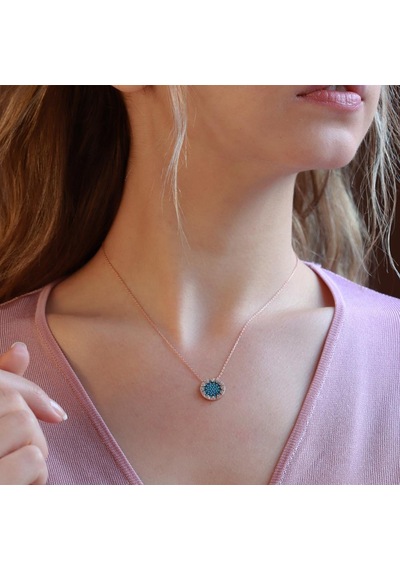 Zirkon Taşlı Güneş Rose Gold Kaplama Gümüş Kolye Gümüş