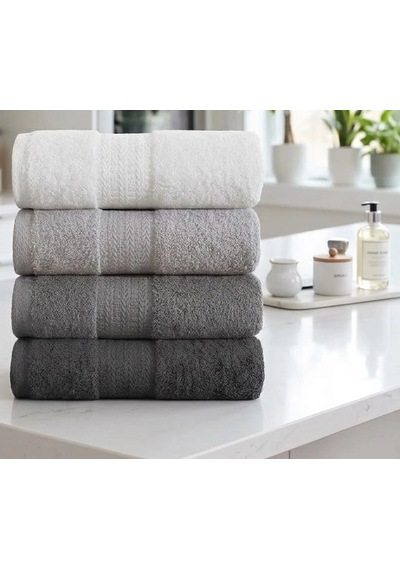 Biçomi %100 Doğal Pamuklu Ultra Emici & Hızlı Kuruyan 4'lü El Ve Yüz Havlu Seti 50x85 Cm Antrasit