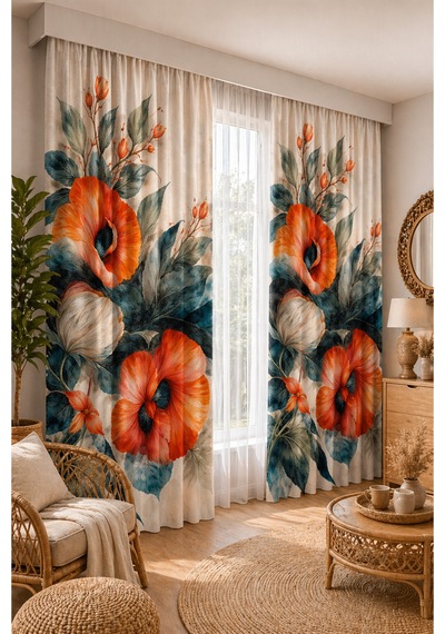 2 Adet 140x260 Cm Ölçüsünde Şık Dekoratif Fon Perde Koleksiyon Turuncu