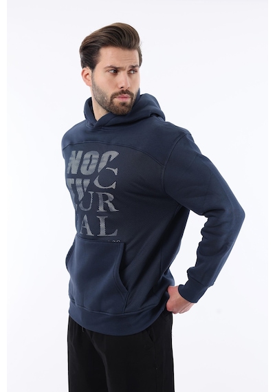 Madmext Lacivert Baskılı Kapüşonlu Cep Detaylı Erkek Sweatshirt 7062 Lacivert